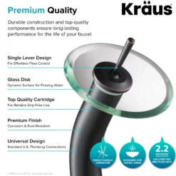 Waterfall Bathroom Faucet with Clear Glass Disk in Oil Rubbed Bronze