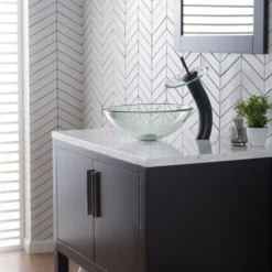 Waterfall Bathroom Faucet with Clear Glass Disk in Oil Rubbed Bronze