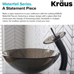 Waterfall Bathroom Faucet with Clear Brown Glass Disk in Oil Rubbed Bronze