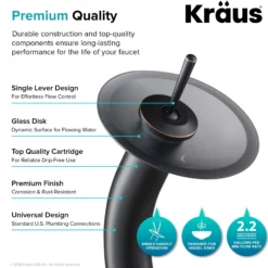Waterfall Bathroom Faucet with Frosted Black Glass Disk in Oil Rubbed Bronze