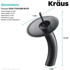 Waterfall Bathroom Faucet with Frosted Black Glass Disk in Oil Rubbed Bronze
