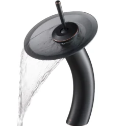 Waterfall Bathroom Faucet with Frosted Black Glass Disk in Oil Rubbed Bronze