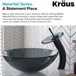 Waterfall Bathroom Faucet with Frosted Black Glass Disk in Oil Rubbed Bronze