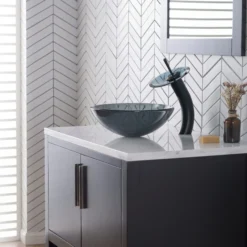 Waterfall Bathroom Faucet with Clear Black Glass Disk in Oil Rubbed Bronze