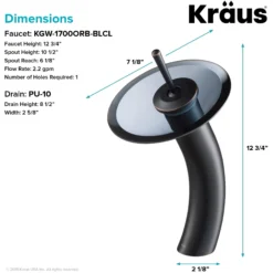 Waterfall Bathroom Faucet with Clear Black Glass Disk in Oil Rubbed Bronze