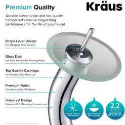 Waterfall Bathroom Faucet with Frosted Glass Disk in Chrome