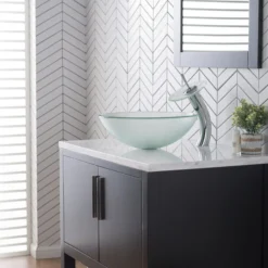 Waterfall Bathroom Faucet with Frosted Glass Disk in Chrome