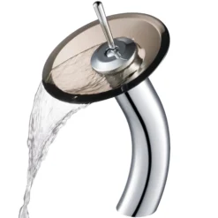 Waterfall Bathroom Faucet with Clear Brown Glass Disk in Chrome
