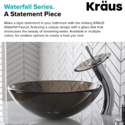 Waterfall Bathroom Faucet with Clear Brown Glass Disk in Chrome