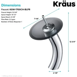 Waterfall Bathroom Faucet with Frosted Black Glass Disk in Chrome