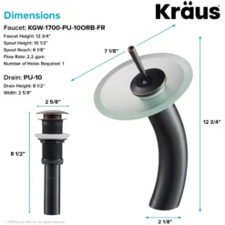 Waterfall Bathroom Faucet with Frosted Glass Disk and Pop-Up Drain in Oil Rubbed Bronze