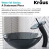 Waterfall Bathroom Faucet with Clear Black Glass Disk and Pop-Up Drain in Oil Rubbed Bronze