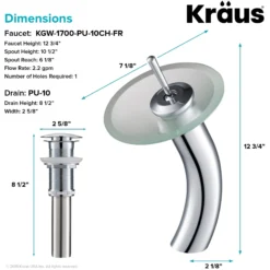 Waterfall Bathroom Faucet with Frosted Glass Disk and Pop-Up Drain in Chrome
