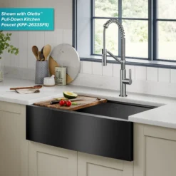 Workstation 33” Apron Front Farmhouse 16 Gauge Black Stainless Steel Single Bowl Kitchen Sink in PVD Gunmetal Finish with Accessories