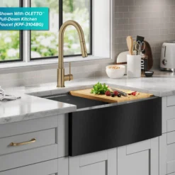 Workstation 27” Apron Front Farmhouse 16 Gauge Black Stainless Steel Single Bowl Kitchen Sink in PVD Gunmetal Finish with Accessories
