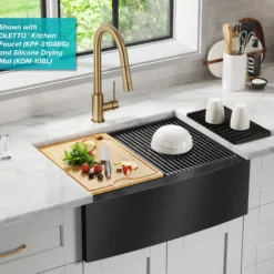 Workstation 27” Apron Front Farmhouse 16 Gauge Black Stainless Steel Single Bowl Kitchen Sink in PVD Gunmetal Finish with Accessories