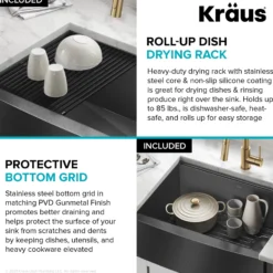 Workstation 27” Apron Front Farmhouse 16 Gauge Black Stainless Steel Single Bowl Kitchen Sink in PVD Gunmetal Finish with Accessories