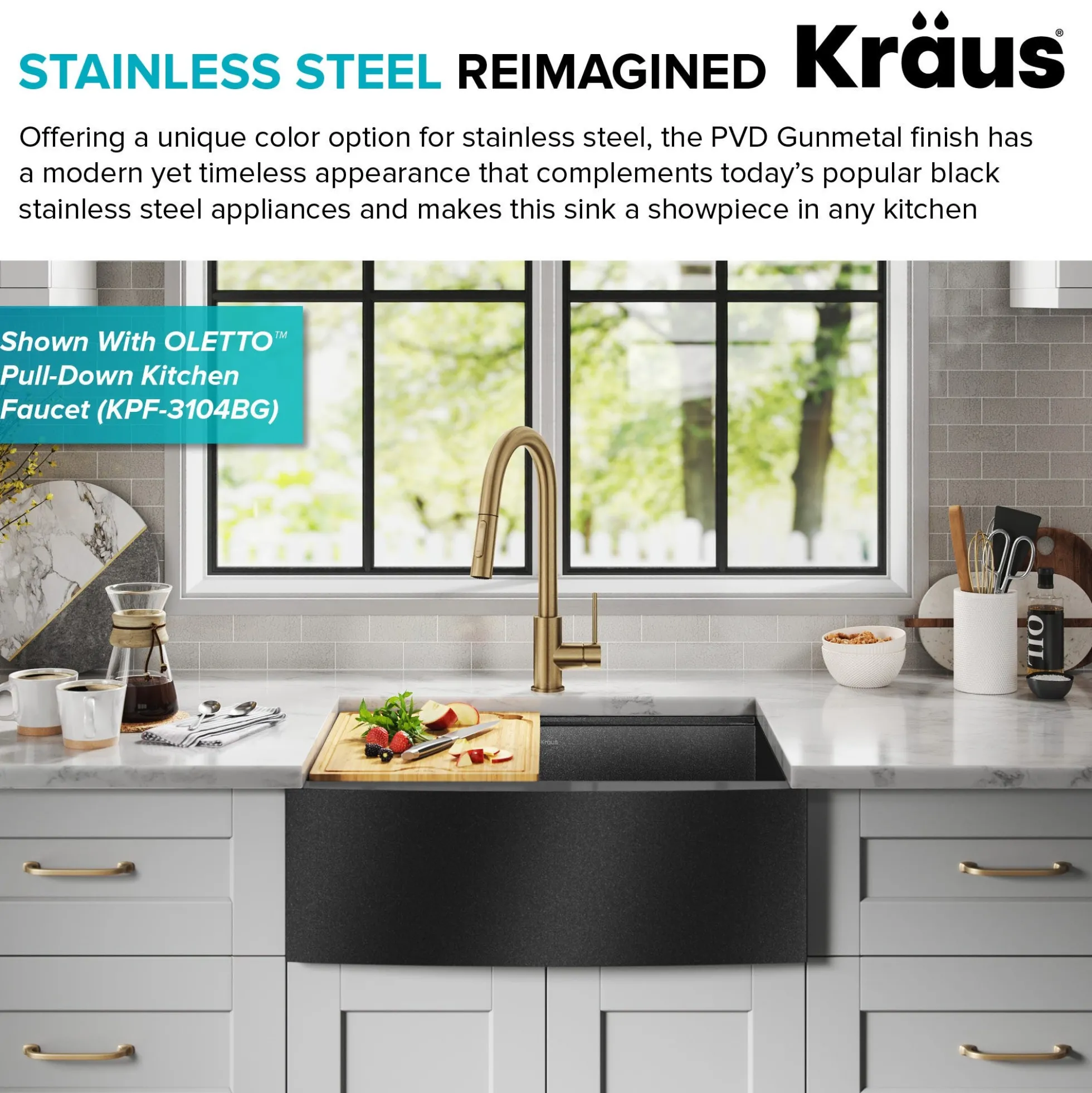 Workstation 27” Apron Front Farmhouse 16 Gauge Black Stainless Steel Single Bowl Kitchen Sink in PVD Gunmetal Finish with Accessories