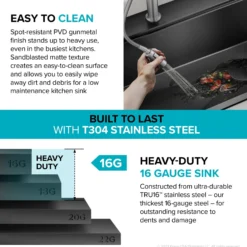 Workstation 33” Drop-In / Top Mount 16 Gauge Black Stainless Steel Single Bowl Kitchen Sink in PVD Gunmetal Finish with Accessories