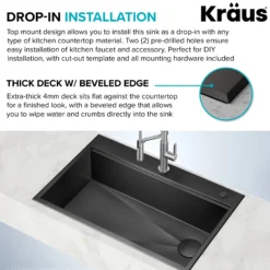 Workstation 33” Drop-In / Top Mount 16 Gauge Black Stainless Steel Single Bowl Kitchen Sink in PVD Gunmetal Finish with Accessories