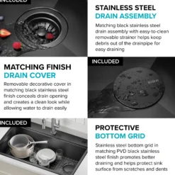 Workstation 33” Drop-In / Top Mount 16 Gauge Black Stainless Steel Single Bowl Kitchen Sink in PVD Gunmetal Finish with Accessories