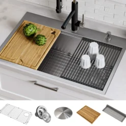 Workstation 33" Drop-In/Undermount 16 Gauge Stainless Steel Single Bowl Kitchen Sink with Accessories