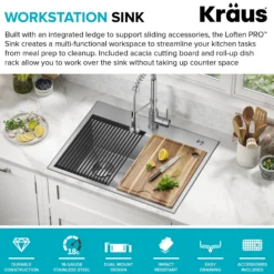 Workstation 28” Drop-In / Undermount 18 Gauge Stainless Steel Single Bowl Kitchen Sink with Accessories