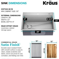 Workstation 28” Drop-In / Undermount 18 Gauge Stainless Steel Single Bowl Kitchen Sink with Accessories