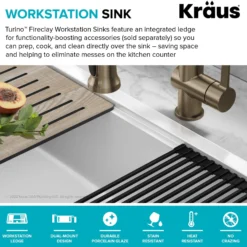 Workstation 33” Drop-In / Undermount Fireclay Single Bowl Kitchen Sink in Gloss White