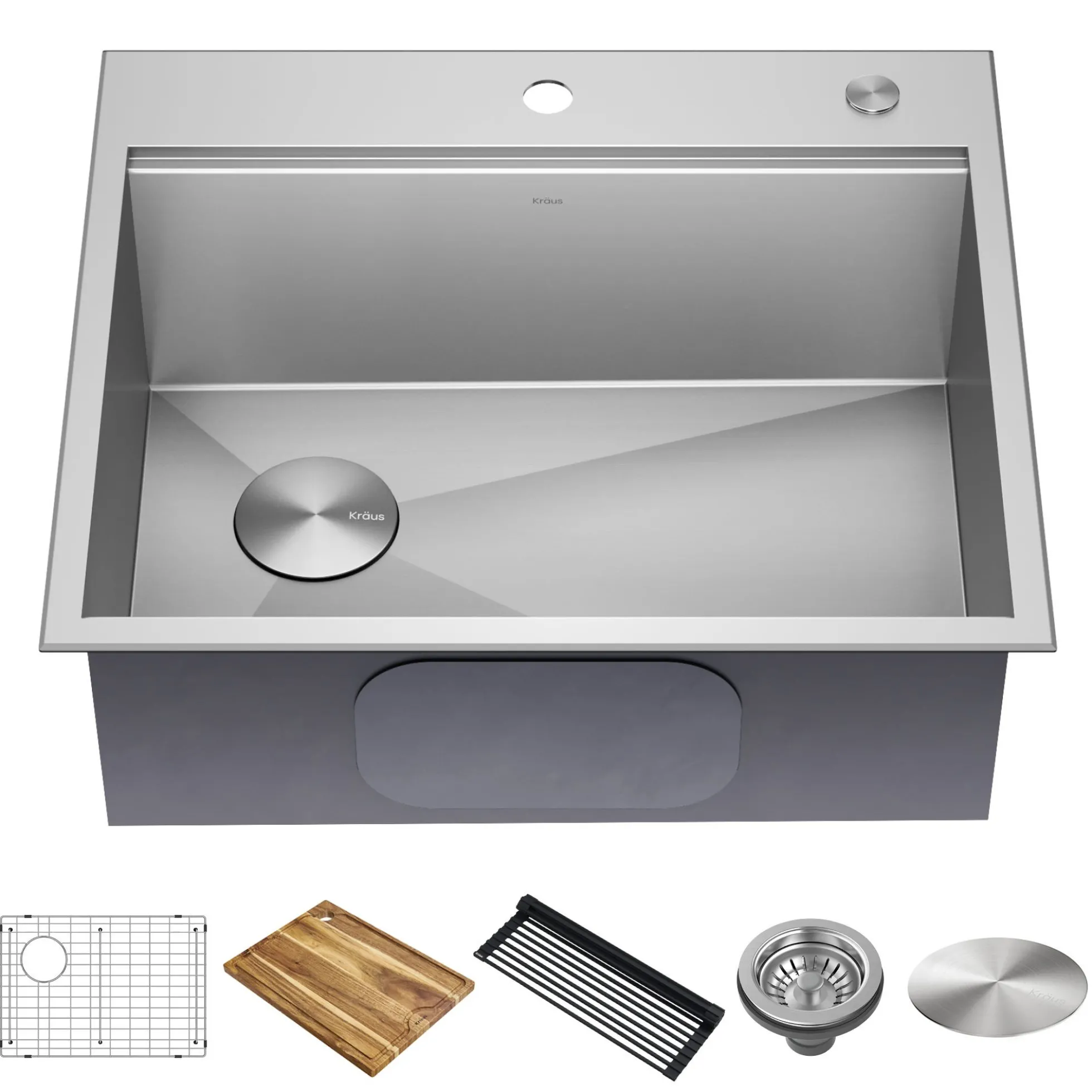 Workstation 25" Dual Mount 18 Gauge Stainless Steel Single Bowl Kitchen Sink with Accessories