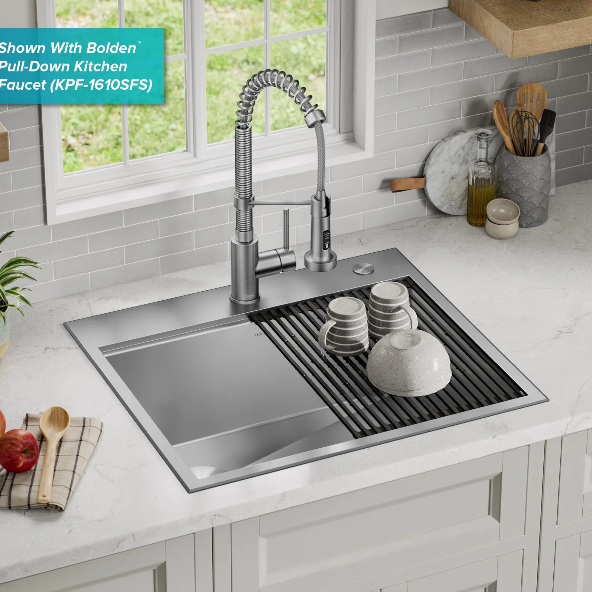 Workstation 25" Dual Mount 18 Gauge Stainless Steel Single Bowl Kitchen Sink with Accessories