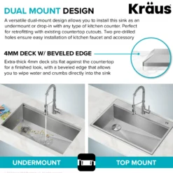 Workstation 33" Dual Mount 18 Gauge Stainless Steel 50/50 Double Bowl Kitchen Sink w/ Bolden Commercial Pull-Down Faucet in Spot Free Stainless Steel
