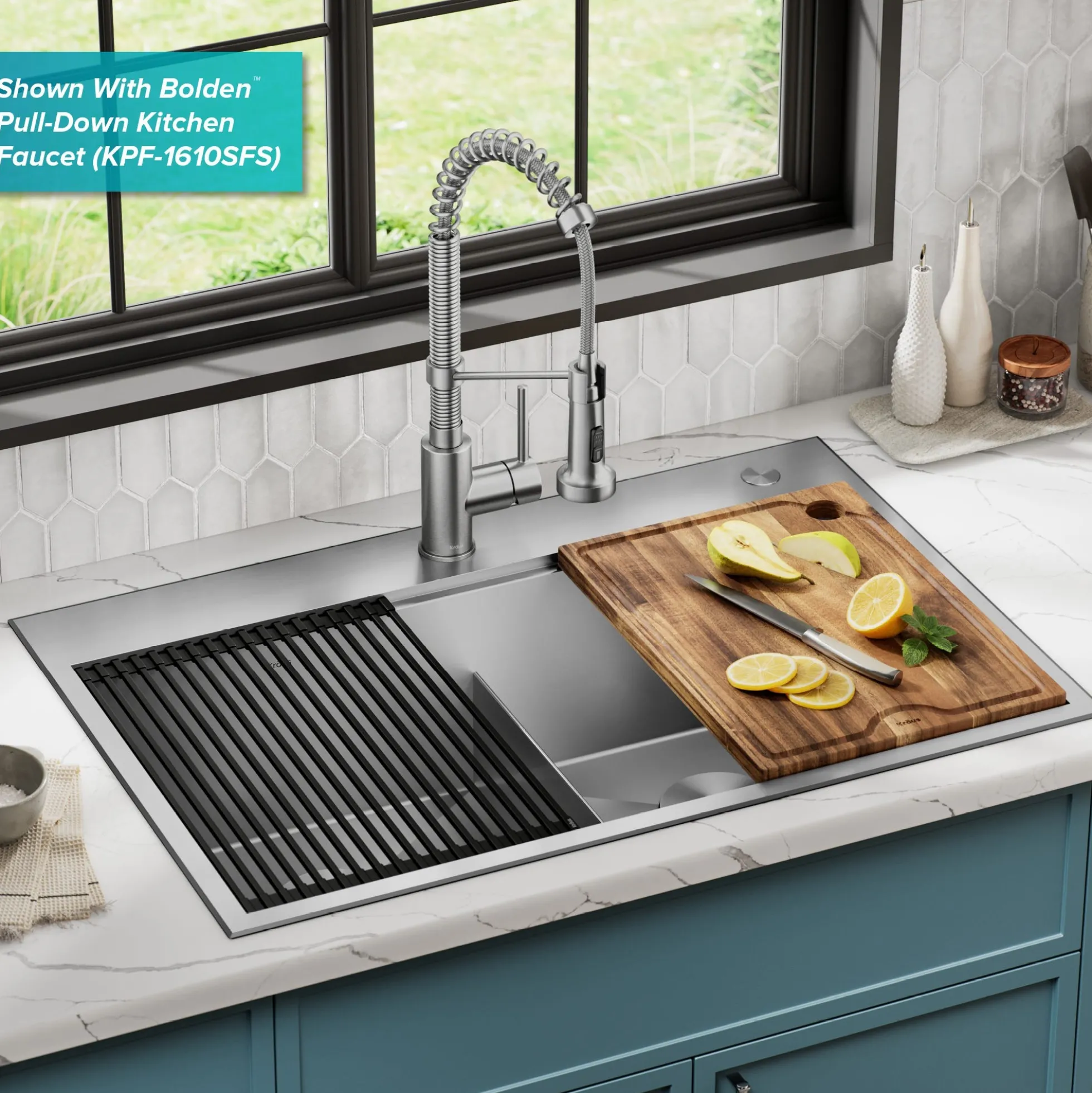Workstation 33" Dual Mount 18 Gauge Stainless Steel 50/50 Double Bowl Kitchen Sink with Accessories