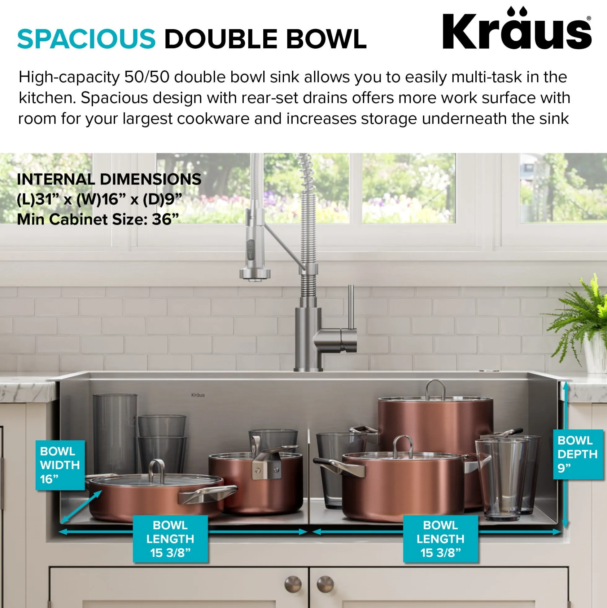 Workstation 33" Dual Mount 18 Gauge Stainless Steel 50/50 Double Bowl Kitchen Sink with Accessories