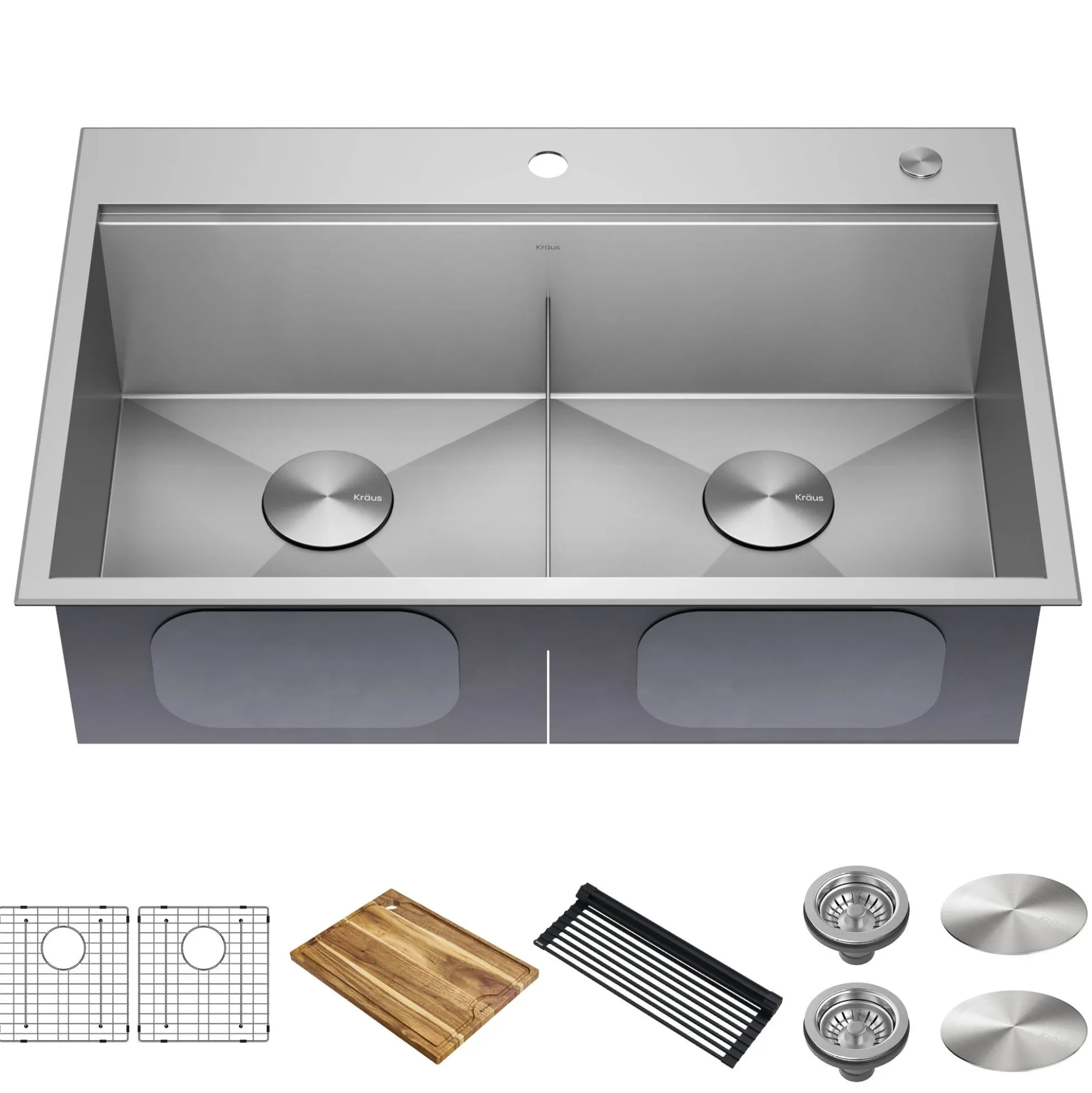 Workstation 33" Dual Mount 18 Gauge Stainless Steel 50/50 Double Bowl Kitchen Sink with Accessories