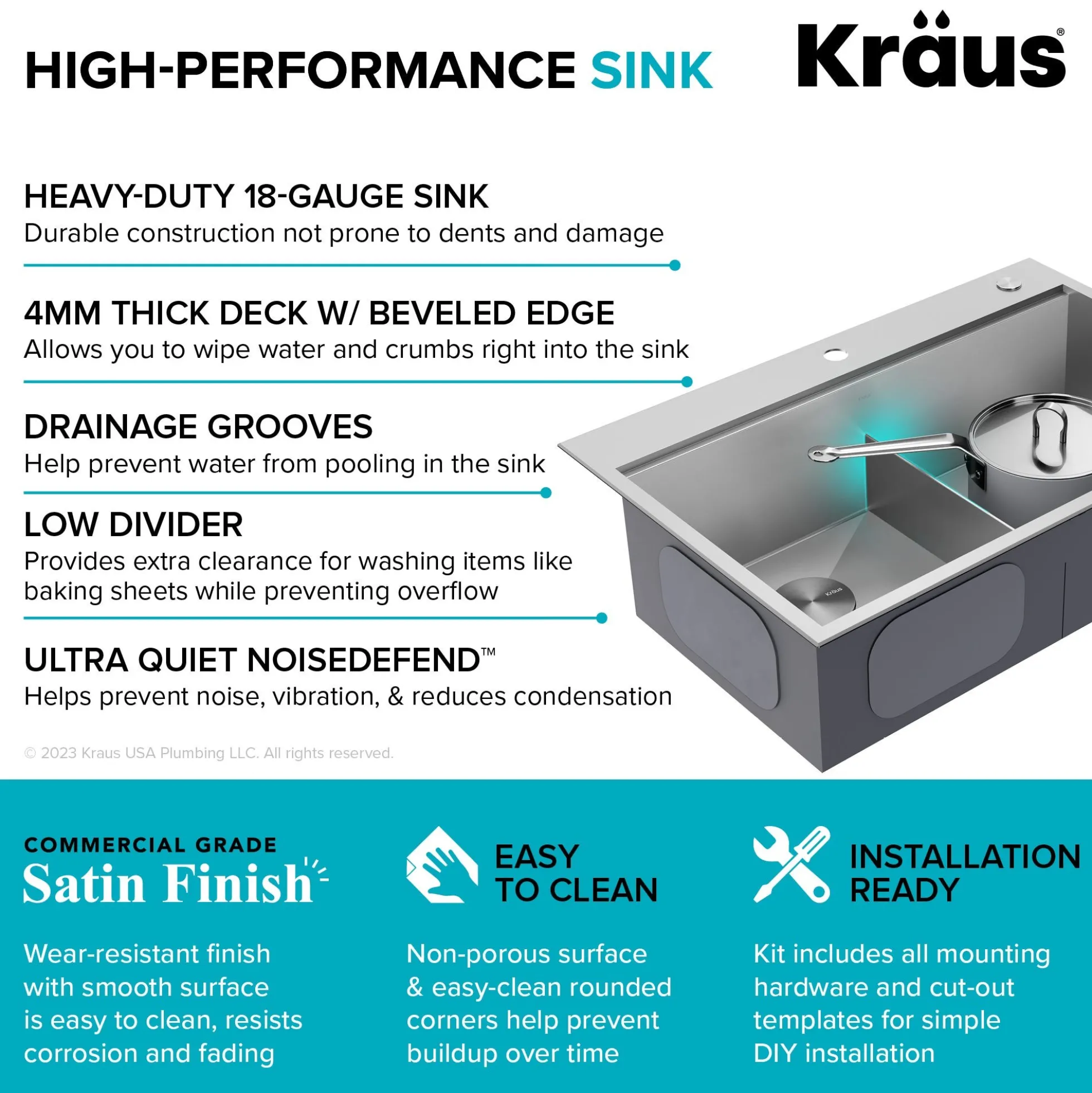 Workstation 33" Dual Mount 18 Gauge Stainless Steel 50/50 Double Bowl Kitchen Sink with Accessories
