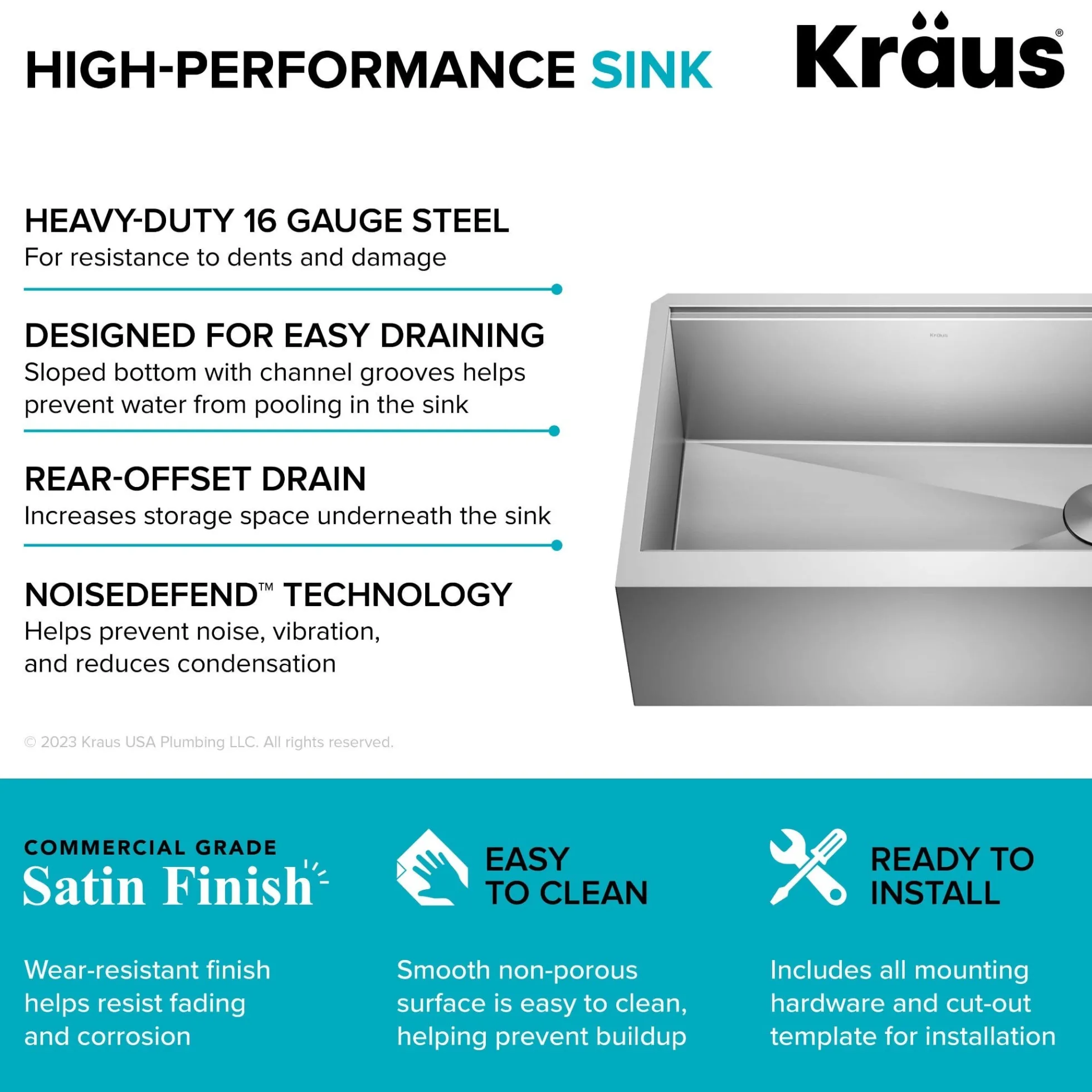 Workstation 30" Flat Apron Front Farmhouse 16 Gauge Stainless Steel Single Bowl Kitchen Sink with Accessories