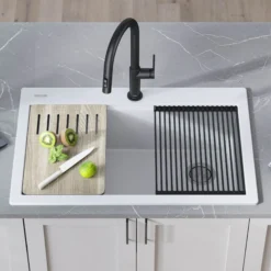 Workstation 33 in. Drop In Single Bowl Granite Kitchen Sink in White with Accessories