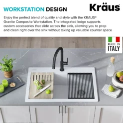 Workstation 33 in. Drop In Single Bowl Granite Kitchen Sink in White with Accessories