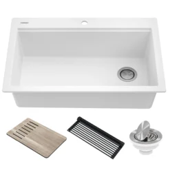 Workstation 33 in. Drop In Single Bowl Granite Kitchen Sink in White with Accessories