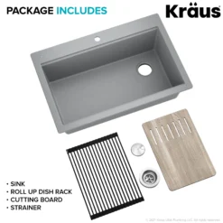 Workstation 33 in. Drop In Single Bowl Granite Kitchen Sink in Metallic Gray with Accessories