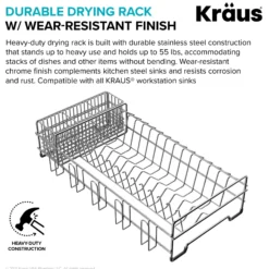 Workstation Kitchen Sink Dish Drying Rack Drainer and Utensil Holder in Stainless Steel