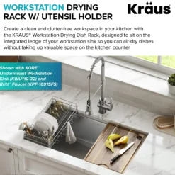 Workstation Kitchen Sink Dish Drying Rack Drainer and Utensil Holder in Stainless Steel