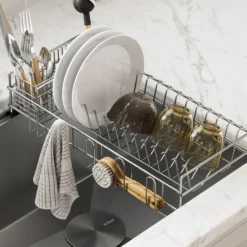 Workstation Kitchen Sink Dish Drying Rack Drainer and Utensil Holder in Stainless Steel