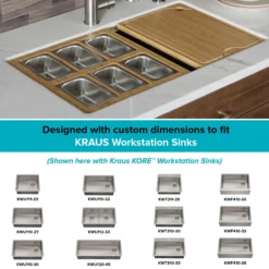 Workstation Kitchen Sink Serving Board Set with Rectangular Stainless Steel Bowls