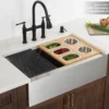 Workstation Kitchen Sink Serving Board Set with Stainless Steel Bowls
