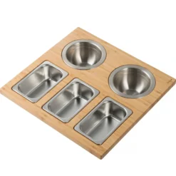 Workstation Kitchen Sink Serving Board Set with Stainless Steel Bowls