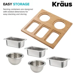 Workstation Kitchen Sink Serving Board Set with Stainless Steel Bowls