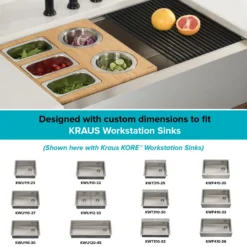 Workstation Kitchen Sink Serving Board Set with Stainless Steel Bowls