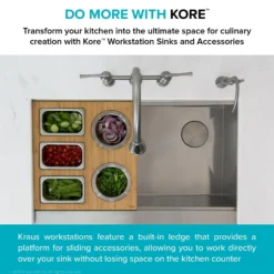 Workstation Kitchen Sink Serving Board Set with Stainless Steel Bowls